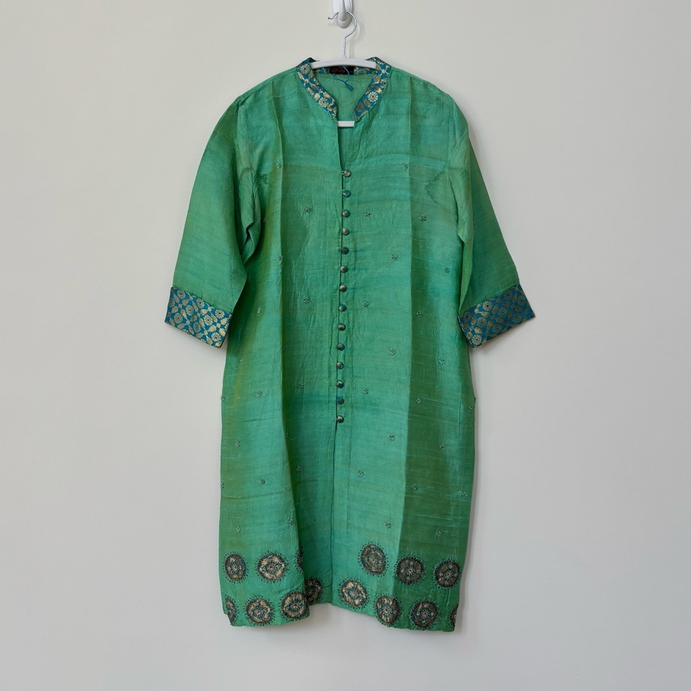 Green Raw Silk Kurta